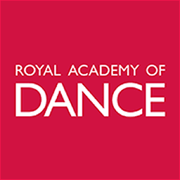Royal Academy of Dance logo on a red background, a sponsor of DanceSurance.
